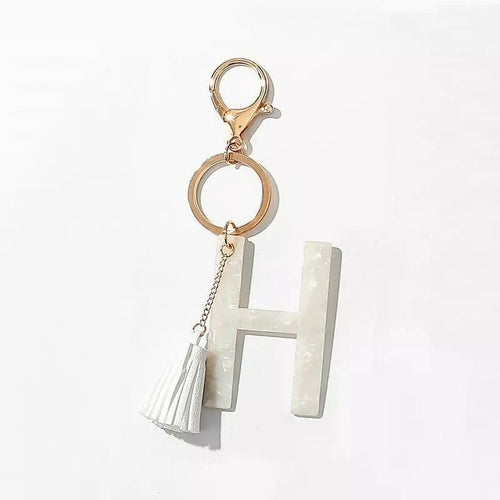 White Keychain with Initial and Tassel