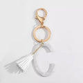 White Keychain with Initial and Tassel